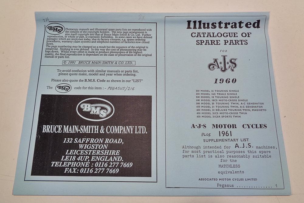 Illustrated Catalogue of Spare Parts for AJS 1960 BRITISH Only
