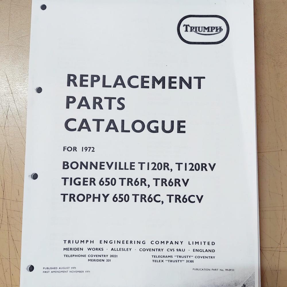 Triumph Bonneville, Tiger, Trophy. Replacement Parts Catalogue. 1972