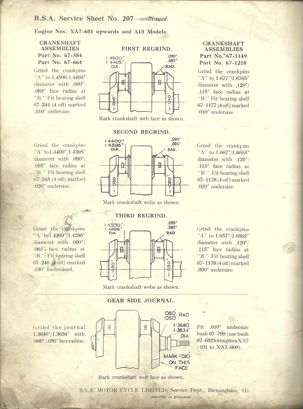 Crankshaft ReGrinding BSA A7 and A10 /Big end Shells BRITISH Only