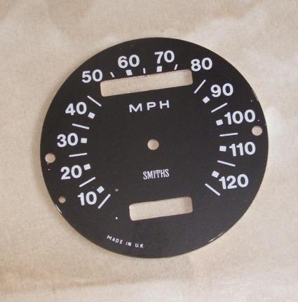 Tachometer Ziffernblatt Plastik Smiths 10-120 mph