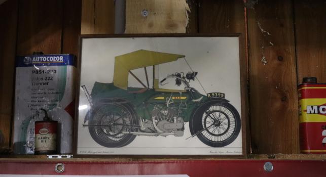 BSA Motorcycle with sidecar framed picture