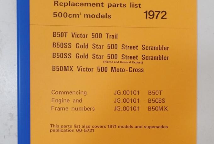 BSA B50 Parts Book 1972