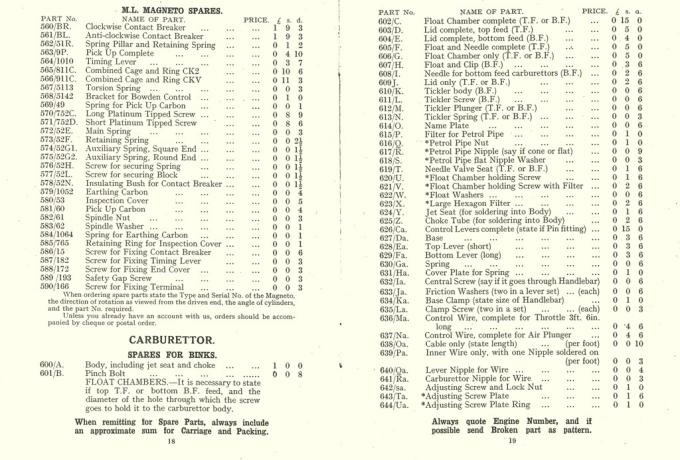 Brough Superior parts catalogue