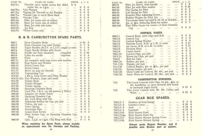 Brough Superior parts catalogue