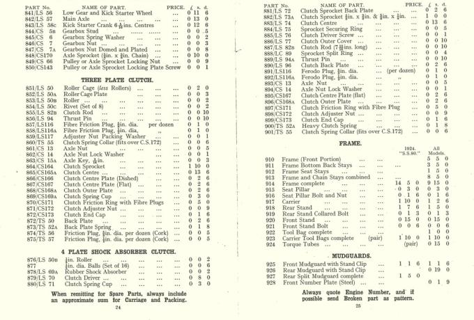 Brough Superior parts catalogue