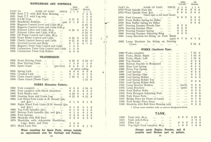 Brough Superior parts catalogue