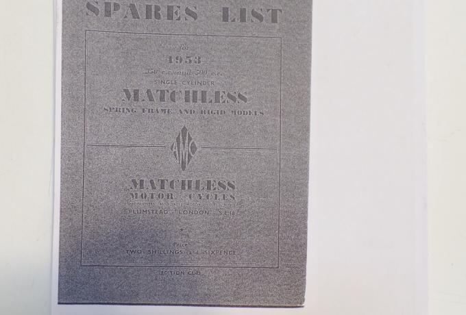 Spares List Matchless 350/500 cc single cylinder 1953
