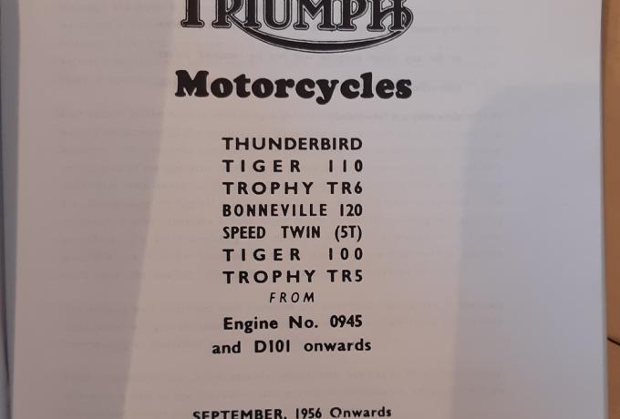 Triumph Betriebsanleitung/Handbuch 1956-62 Speed Twin/T100/T110/Thunderbird/TR5/TR6/T120