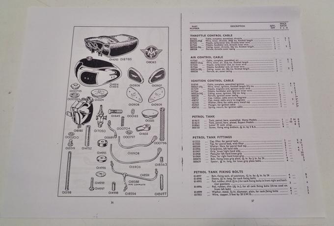 Spares List 1953 Matchless "super clubman"