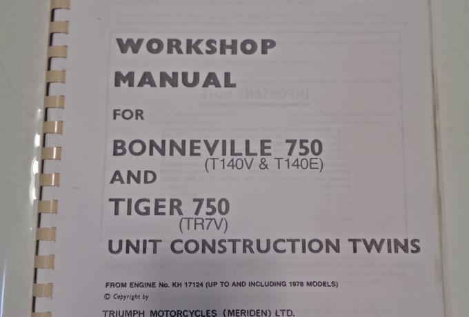 Triumph Workshop Manual for Bonneville 750 and Tiger 750 Unit Construction Twins