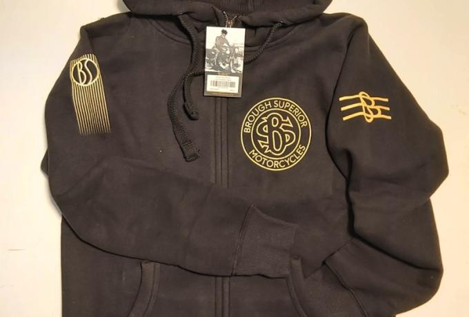 Brough Superior Zipped Hoodie. Black / Rose Gold. Size M