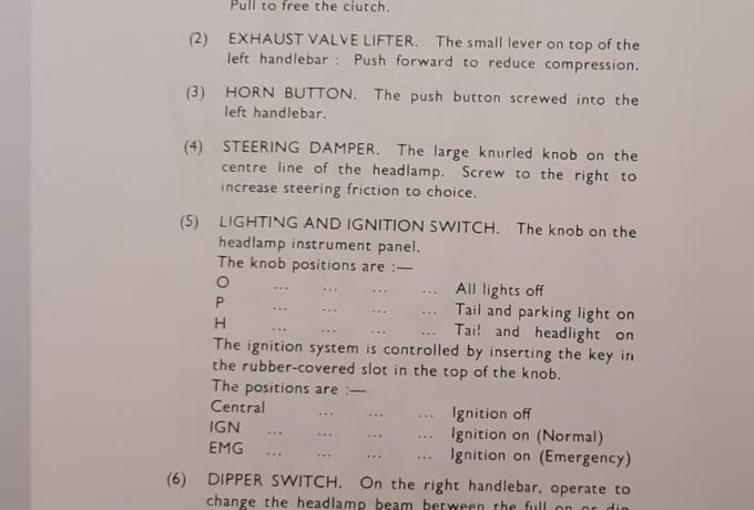 Triumph TRW 500 cc User Handbook issued April 1955