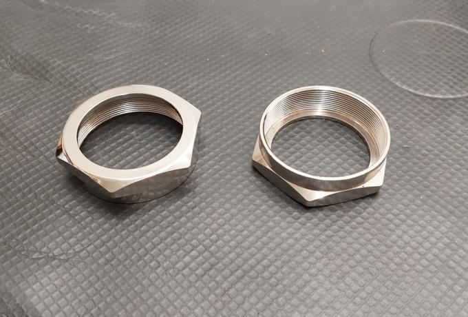 JAP J.A.P./Zenith/Brough Superior Exhaust Nuts. Pair nickel. 1000cc.