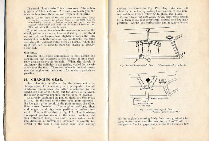 Sunbeam Motorcycle Manual original used 1926