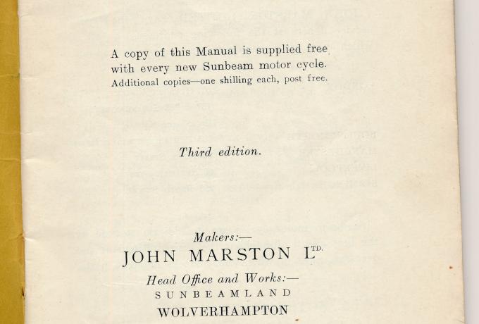 Sunbeam Motorcycle Manual original used 1926