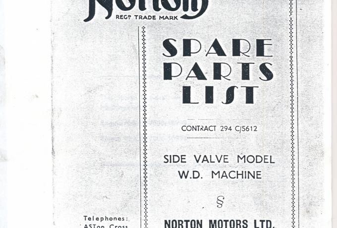 Norton Spare Parts List SV Mod. WD Machine