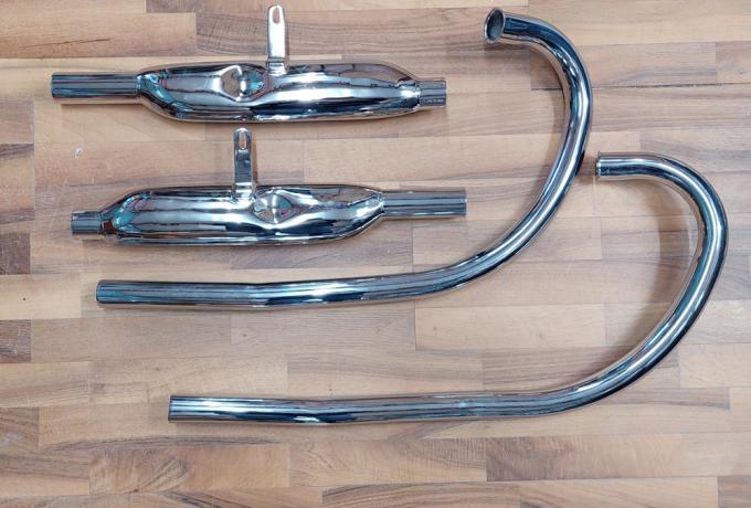 Norton M7 Plunger Exhaust Pipe Pair and Silencer Pair with Clips 