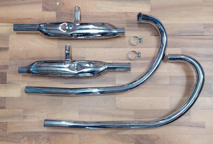 Norton M7 Plunger Exhaust Pipe Pair and Silencer Pair with Clips 