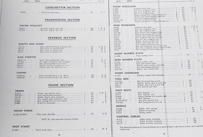 Matchless 1949 "Clubman" Models Spares List, Copy