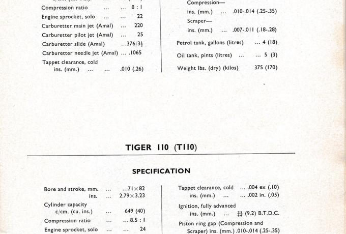 Triumph Replacement Parts Catalogue T100, T110, Trophy 1956. Copy