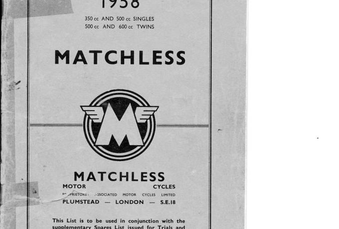 Matchless Parts Book. Spare Parts List 1958
