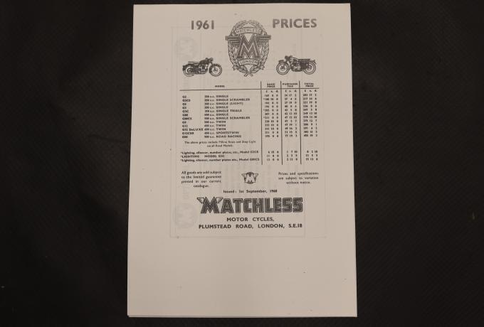 Matchless 1961 Prices Catalogue copy