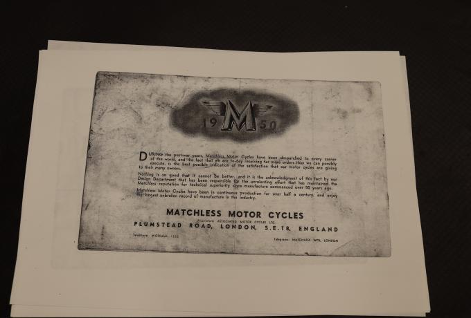 Matchless 1950 Catalogue copy