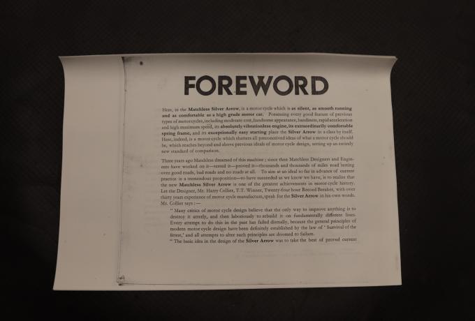 Matchless Silver Arrow Catalogue approx. 1930 copy