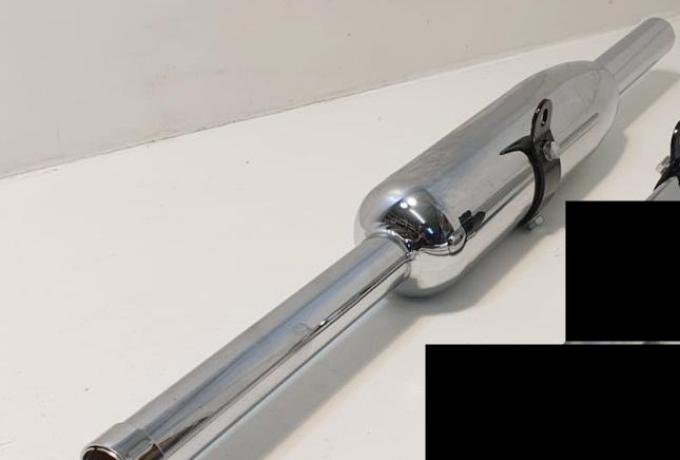 Triumph. Retro Silencers Pair 1 3/8". T140V. TR7V. Classic look rhs with bracket and Clip