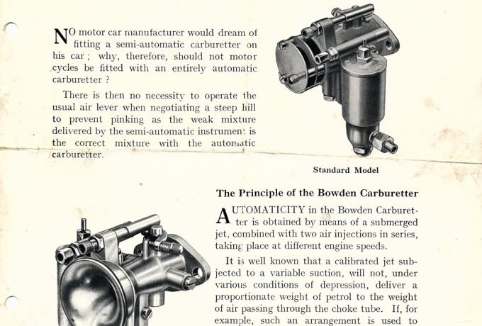 The Bowden Carburettor - Its principle and Working described