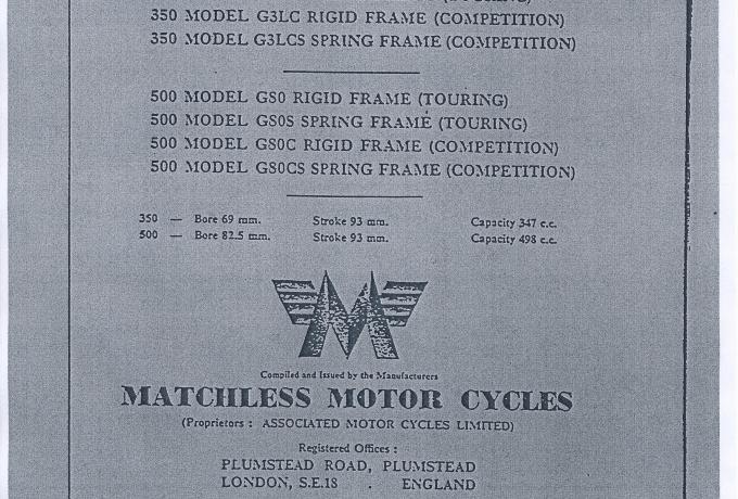 Spares List Matchless 1954 G3. G80 1954. Copy