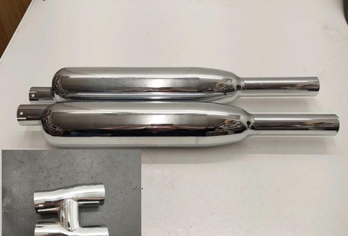 Triumph High Level Silencer. chrome / Pair with H-Piece. 