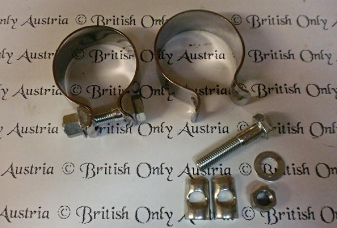 Triumph T120, TR6, Auspuffschelle 1 3/4"- 44mm, komplett - 1967 / Paar