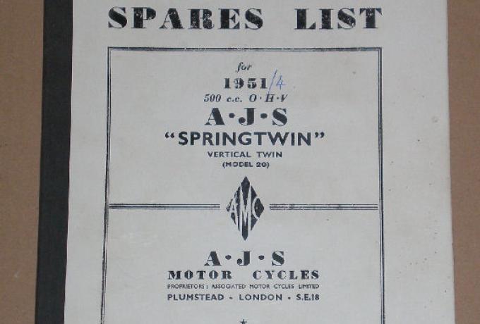 AJS Spares List, Teilebuch 1951/4 500c.c. O.H.V.  "Springtwin" vertical twin (model 20), Teilebuch