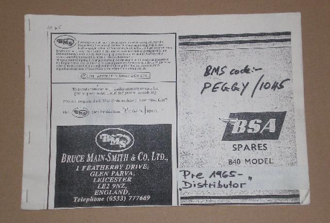 BSA B40 pre 1965- "Distributor" Teilebuch