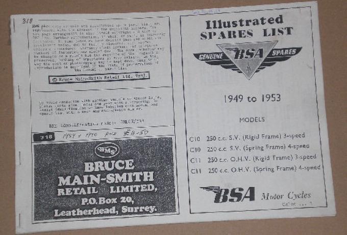 Genuine BSA spares list illustrated-1949 - 1953 