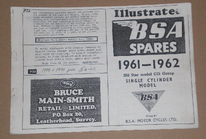 BSA Spares, Teilebuch 1961-1962 - 250 Star model C15 Group Single Cylinder Model