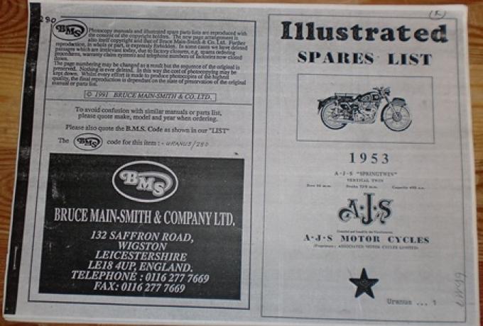 AJS Illustrated Spares List 1953 AJS "Springtwin" vertical twin