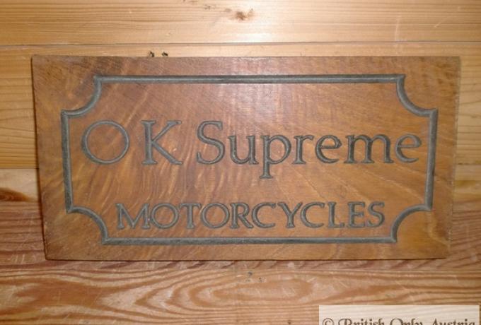OK Supreme Motorcycles wooden sign