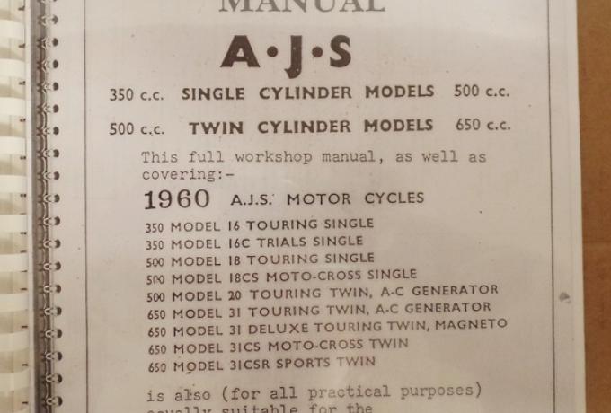 AJS Workshop Maintenance Manual Copy 1960 650c.c. 500c.c.