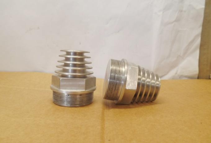 Brough Superior Valve Cap Firecone Cooling Tower 5 ribs- machined/Set 2 pieces