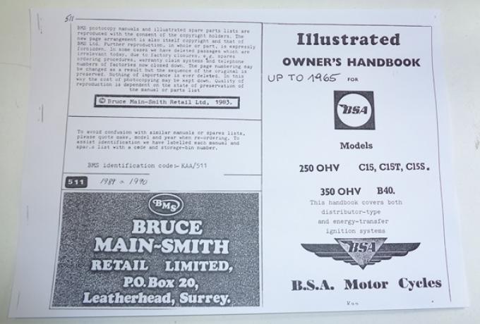 BSA Illustrated Owner's Handbook/350 OHV B40 pre 1965/Copy