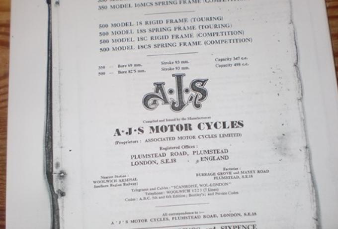 AJS Spares List 350 cc and 500 cc - 1955 / Copy