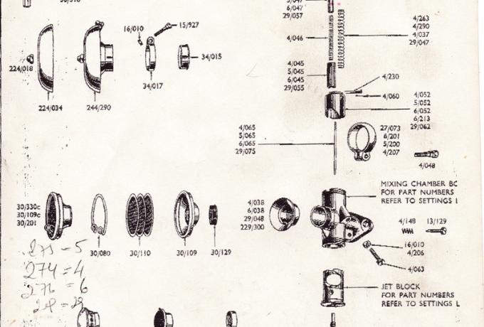 Amal Carburettor Spares List 274.275.276.29