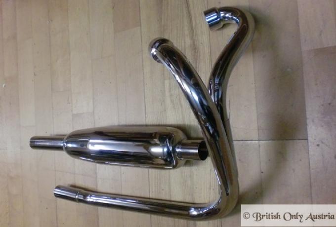 Triumph Siamese Auspuffrohre/Auspuffkrümmer und Auspufftopf TR6/T120, Unit 650ccm /Set