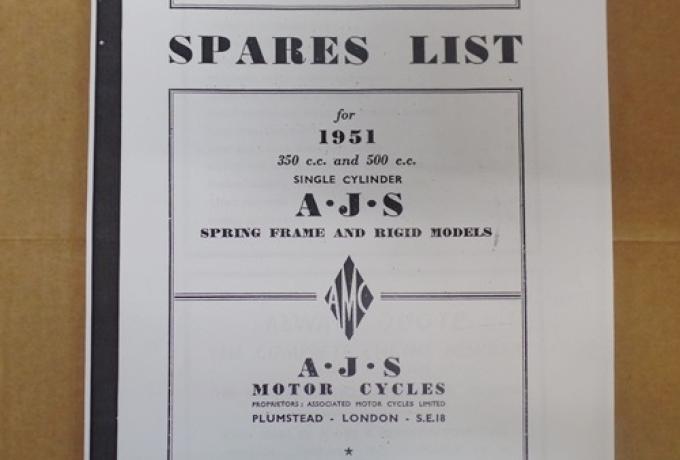 AJS Spares List 1951 350c.c/500c.c