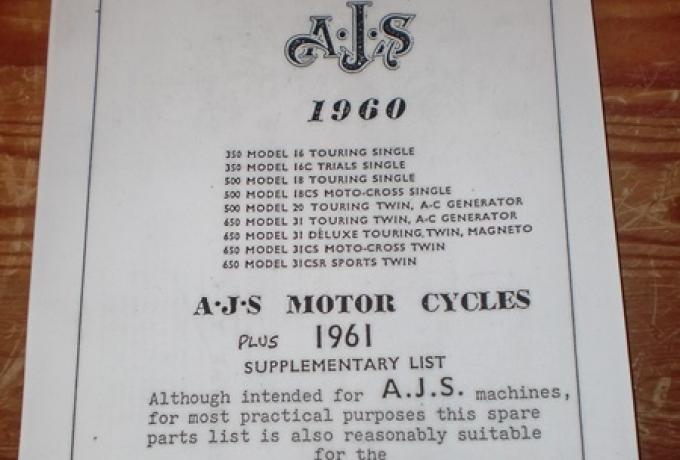 AJS Illustrated Catalogue of Spare Parts 1960, Teilebuch, Kopie