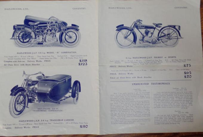 Hazlewood Motor Cycles and Cycles, The Big "H" Hazlewood, 1922, Broschüre