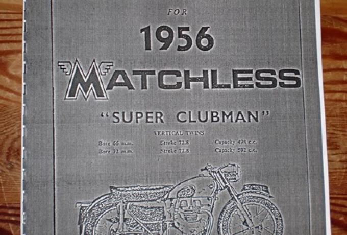 Matchless "Super Clubman" 1956 Illustrated Spares List, Copy
