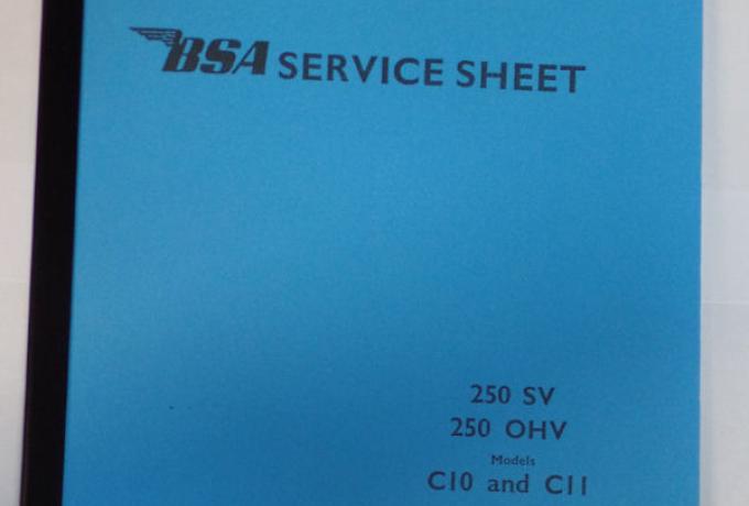 BSA C10 and C11 250cc SV and 250cc OHV Service Sheet / Instruction Book